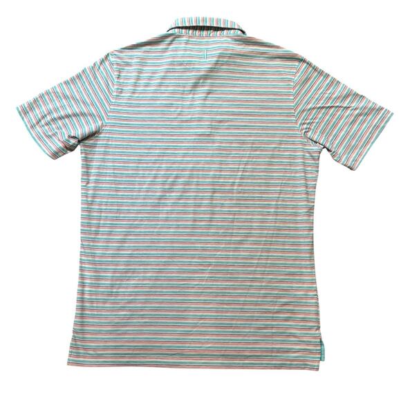 Johnnie O Performance Polo Shirt Pink/Green Large Stripes TPC Sawgrass Logo - Picture 2 of 7